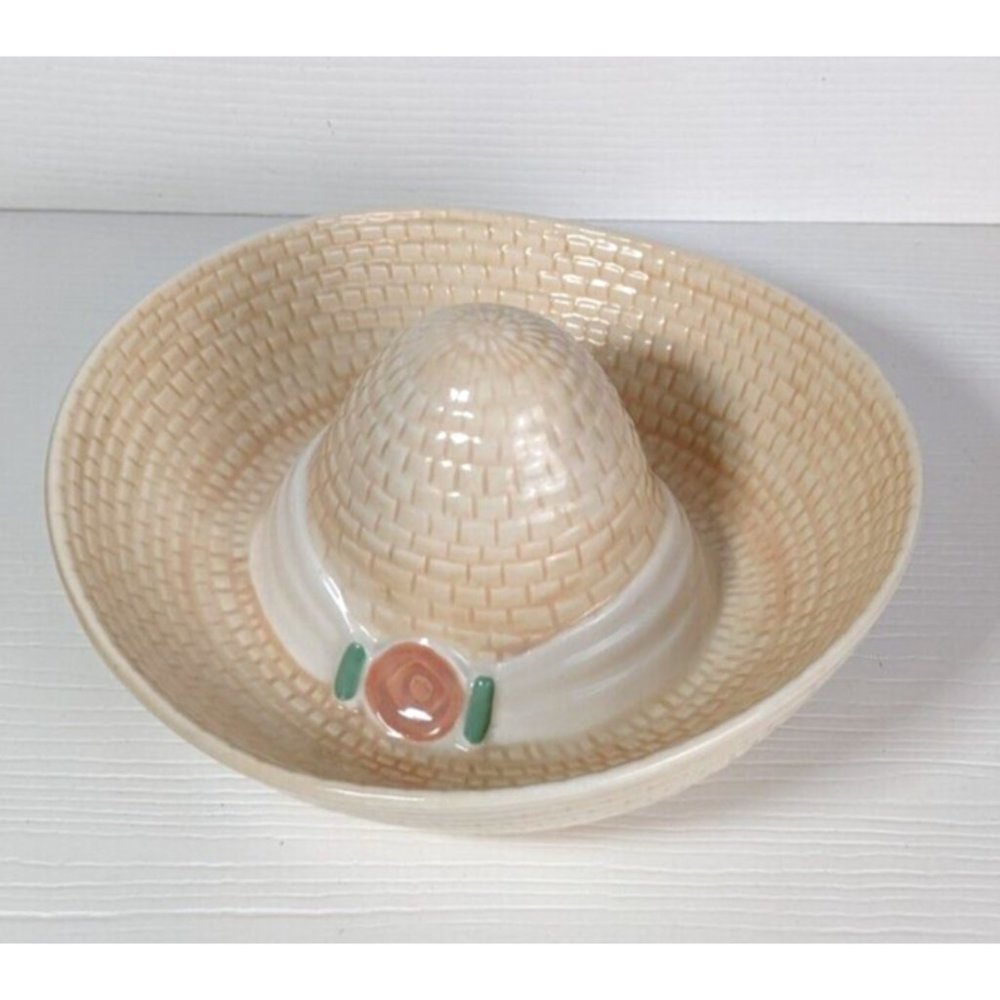 Vintage Treasure Craft Straw Sombrero Dip Bowl Party Hat Themed floral